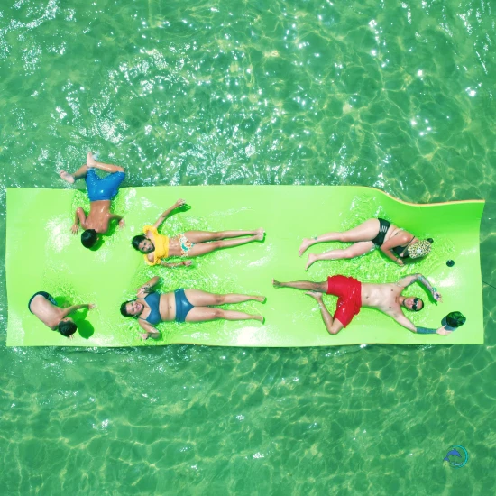 people on a mat at Crab Island, rent a boat for Crab Island, Crab Island pontoons, Crab Island water taxi