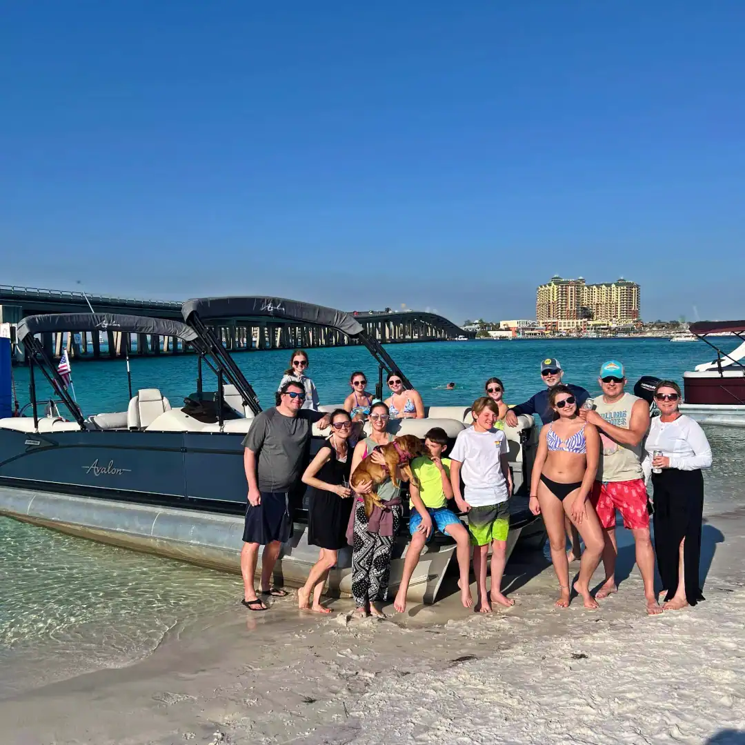 family on pontoon charter in Destin, Florida