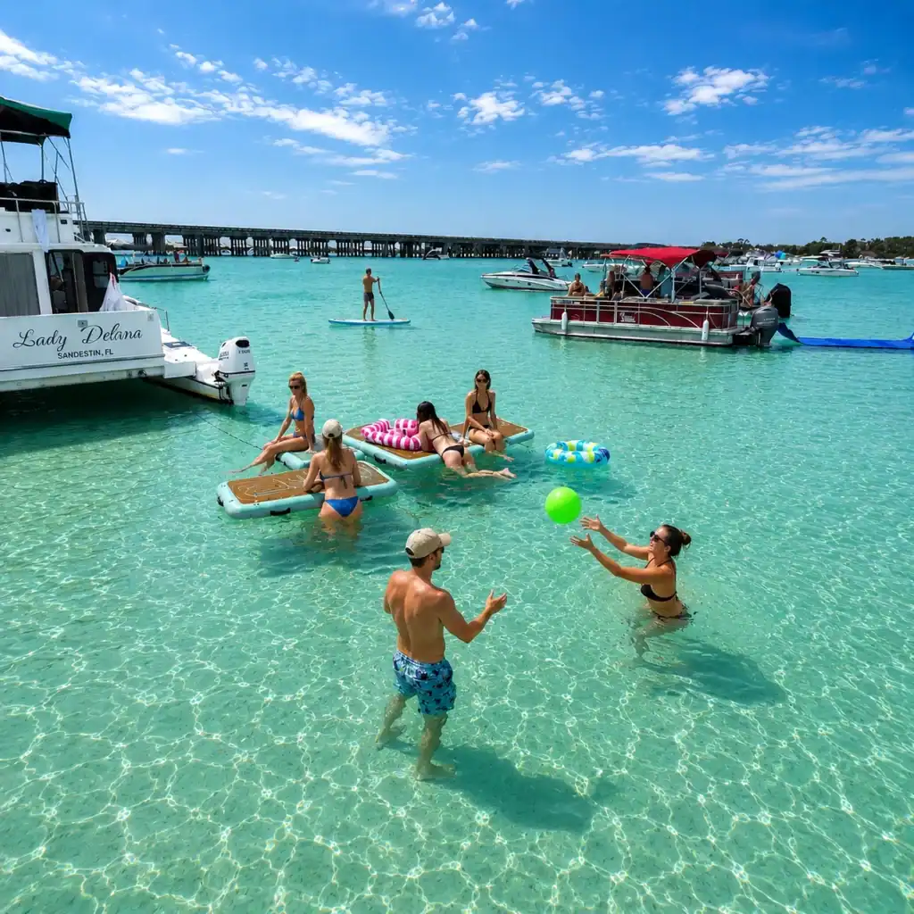 Family playing ball at Crab Island