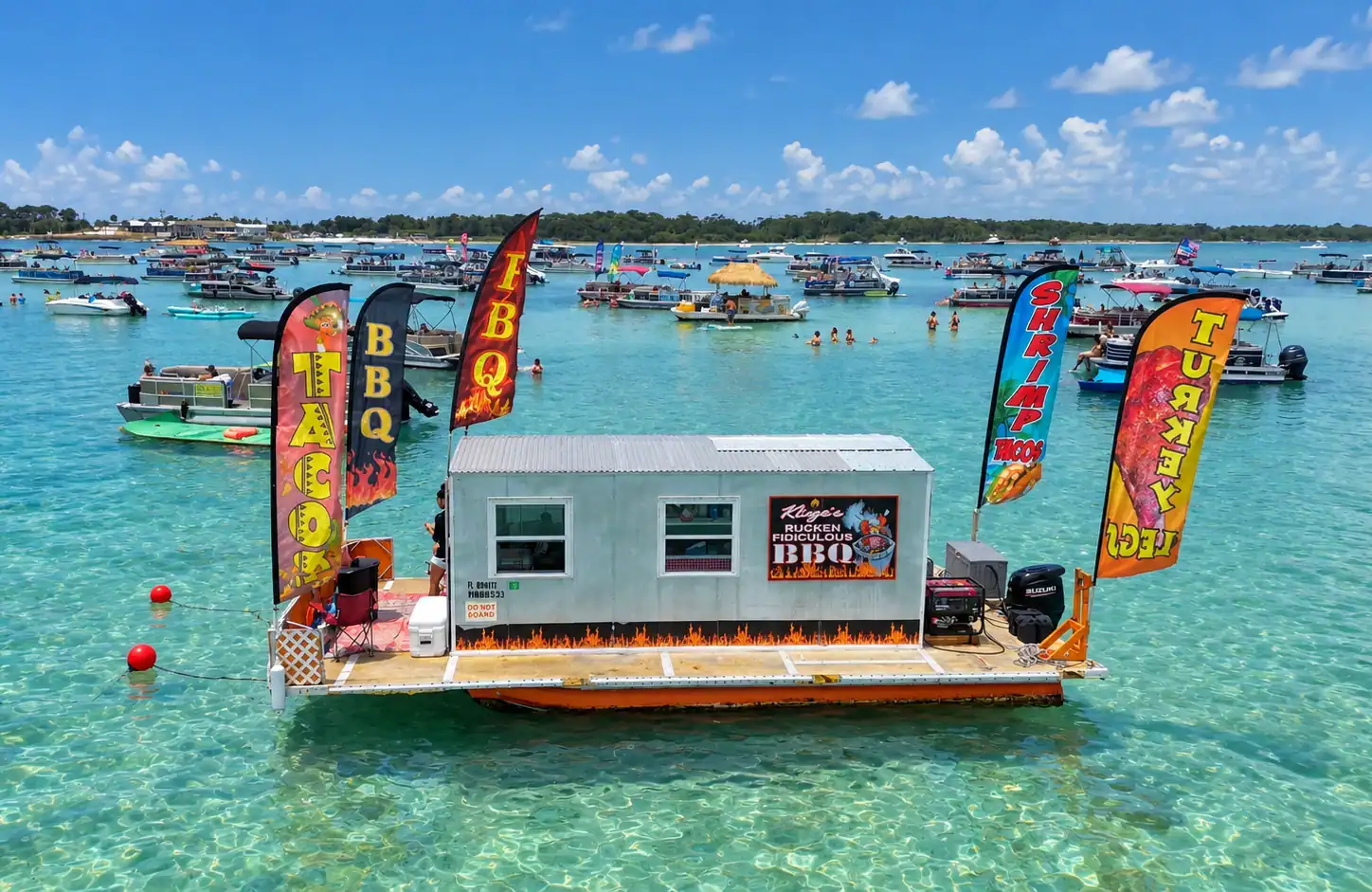 Crab Island floating restaurant and food vendor